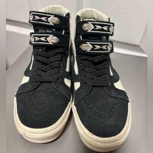 Vans Black and Cream High-Top Velcro Sneakers